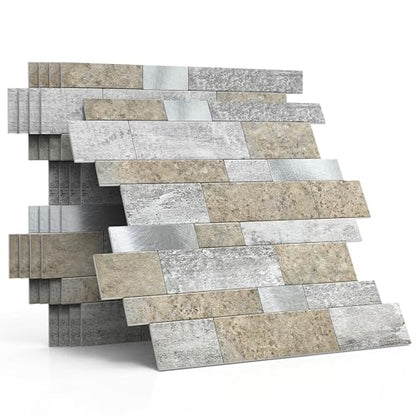MOFIT Backsplash Tile for Kitchen Peel and Stick Stone Matte Finish,Bathroom Tiles Stickers 3D Wall Panel Linear Mosaic Marble Backsplash Waterproof(5sheets,Castle Brown) - color: Castle Brown, size: 5sheets