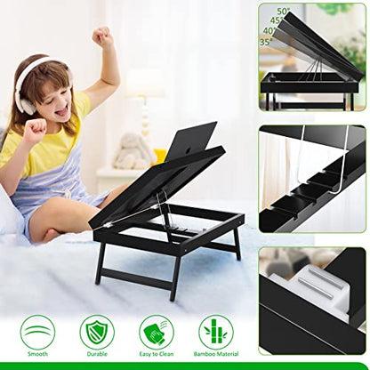 Artmeer Bed Tray Table Breakfast Food Tray with Folding Legs Serving Tray for Laptop Desk, Sofa,Platters,TV,Snack,Eating Tray(Black, Medium) - color: Black, size: Medium