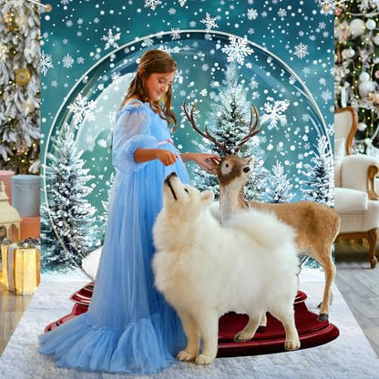 Mindsoft 7 x 5ft Winter Snow Globe Backdrop Snowflake Wall Decor Banner Winter Photography Background Wonderland Snow Crystal Ball Floor Background for Party Photoshoot Studio Booth Props