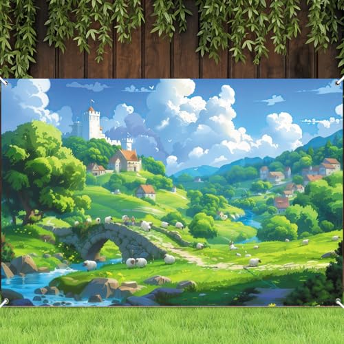 6x3.6ft Fabric Emerald VBS 2026 Decorations Spring Backdrop Summer Garden Grass Countryside Photography Background Students Improve Imagination Exploring The World Outdoor Camping Props - color: Blue, size: 6x3.6ft