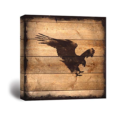 wall26 - Square Canvas Wall Art - Eagle Silhouette on Rustic Wood Board Texture Background - Giclee Print Gallery Wrap Modern Home Art Ready to Hang - 12x12 inches - color: Artwork - 14, size: 12"L x 12"W