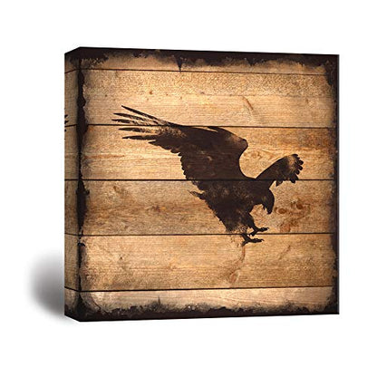 wall26 - Square Canvas Wall Art - Eagle Silhouette on Rustic Wood Board Texture Background - Giclee Print Gallery Wrap Modern Home Art Ready to Hang - 12x12 inches - color: Artwork - 14, size: 12"L x 12"W
