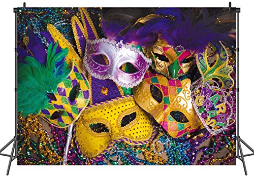 10x8ft Venetian Mardi Gras Decoration Backdrop Carnival Masquerade Photography Backgrounds Mask Colorful Backdrop Party Decoration Banner Studio Props 128 - size: 10x8ft