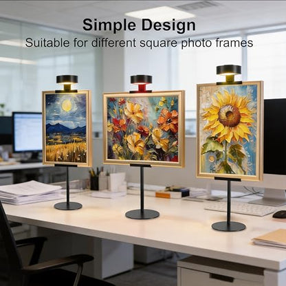 Adjustable Desktop Photo Frame Stand with Magnetic Wall Painting Light, Holds Picture Frames up to 18 Inch,with Rechargeable Battery,Metal Vertical Stand with 3 Color Temperature & 13RGB Poster Lights, for Displaying Picture Frames, Artworks (1 Pack, Blac