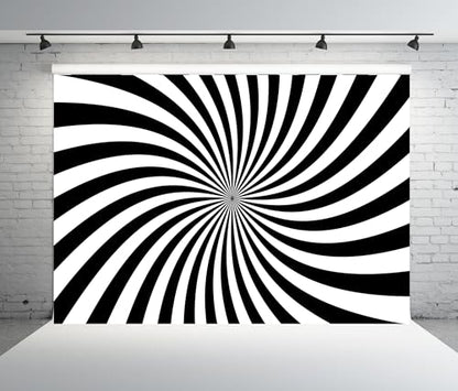 BELECO 8x8ft Fabric Black White Stripes Backdrop Abstract Swirl Pattern Vortex Texture Black and White Rays Sunburst Background for Themed Party Decorations Banner Photoshoot Props - size: 8x8FT