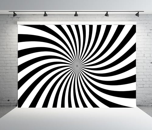 BELECO 10x6.5ft Fabric Black White Stripes Backdrop Abstract Swirl Pattern Vortex Texture Black and White Rays Sunburst Background for Themed Party Decorations Banner Photoshoot Props - size: 10x6.5FT