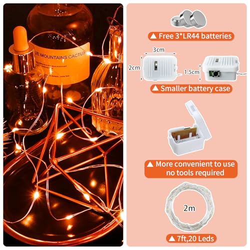 8 Pack Orange Fairy Lights Battery Operated, 7ft 20 LED Mini String Twinkle Lights for Christmas Halloween Mason Jars Party Centerpiece Table Decorations (8, Orange) - color: Orange