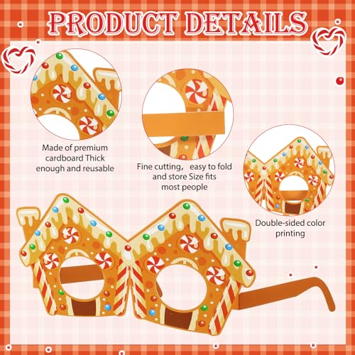 Pajean 36 Pcs Candy Party Decorations Candy Photo Booth Prop Christmas Eyeglasses Paper Glasses Frame Lollipop Themed Favor for Christmas Birthday Baby Shower Party Supplies - style: Candy