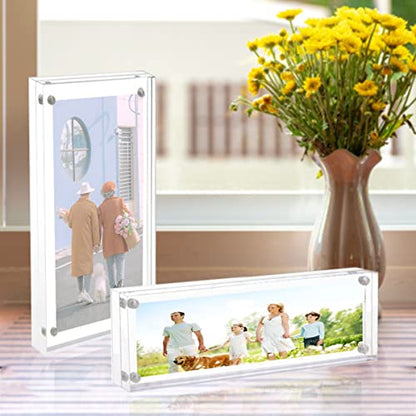 Sezanrpt 2x6 Acrylic Pictures Frames, Transparent 2 Sided Ticket Frame Postcard Frame, Tabletop Small Tiny Acrylic Magnetic Picture Frames for Family, 12 + 12MM Thickness… - size: 2'' x 6''