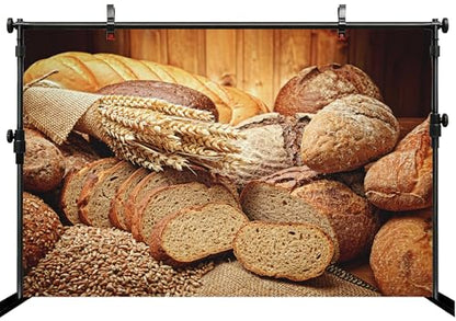 15x8ft Bread Backdrop Breads Sliced Loaves Wheat Ears Grains Rustic Wooden Wall Background for Baking Theme Party Bakery Display Food Photography Decor Photo Studio Booth Props Wallpapers - size: 15x8FT
