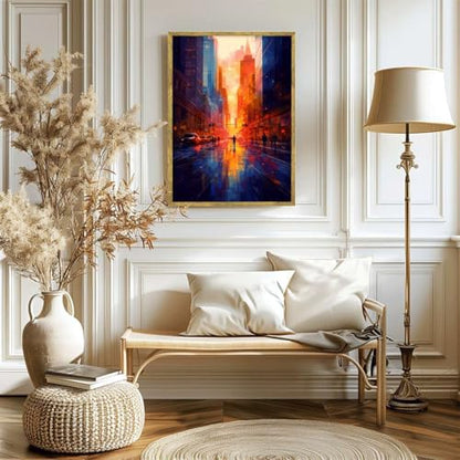 Framed Sunset Cityscape Canvas Print Modern Contemporary Poster Wall Art Stunning Painting Pictures Wall Decor for Living Room Office Home Decoration (24L x36W,Gold Framed) - size: 24L"x36W"