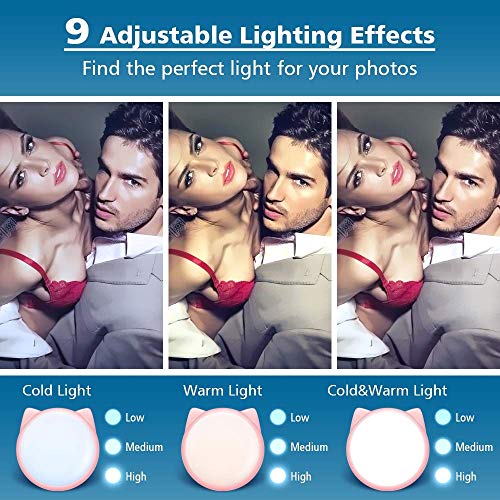 OURRY Selfie Clip on Ring Light, Mini Rechargeable 9 Level Adjustable Brightness Modes with 32 LED, 2-8 Hours, USB Flash Lighting for iPhone/Android, Cell Phone Photography,Video, Vlogging - Pink