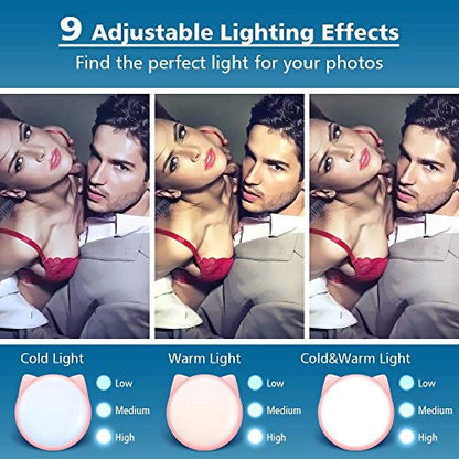 OURRY Selfie Clip on Ring Light, Mini Rechargeable 9 Level Adjustable Brightness Modes with 32 LED, 2-8 Hours, USB Flash Lighting for iPhone/Android, Cell Phone Photography,Video, Vlogging - Pink