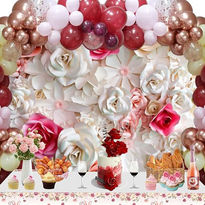 10x8ft Pink and White Paper Flowers Background Photography Backdrop Paper Flower Wall Gorgeous Wedding Flower Backdrops Beautiful Bride Baby Newborn Kids Background Props Portraits Booth - size: 10x8ft