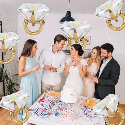 6 Pcs Diamond Ring Balloons Foil, Large Engagement Ring Balloon Marriage Wedding Foil Balloons for Engagement Bridal Shower Just Engaged Bachelorette Anniversary Party Decorations Supplies - style: Diamond