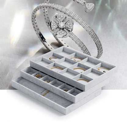 Oirlv Velvet Stackable Jewelry Display Trays 12 Grids Rings Earrings Bracelet Organizer Storage Tray(13.8"x1.29"x9.4") - size: 12 Grid Tray