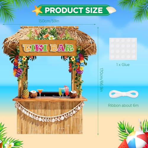 Tiki Bar Hut Banner Hawaiian Aloha Banner Tiki Bar Photo Booth Props Luau Party Backdrop Tropical Beach Hut Design Photo Background for Summer Hawaiian Pool Beach Luau Party Decor Supplies
