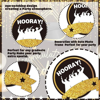 2026 Graduation Photo Booth Props, Black Gold Graduation Photo Prop Frame & Grad Photo Booth Props, Funny Grad Party Selfie Props, Selfie Photo Frame for High School and College Grad