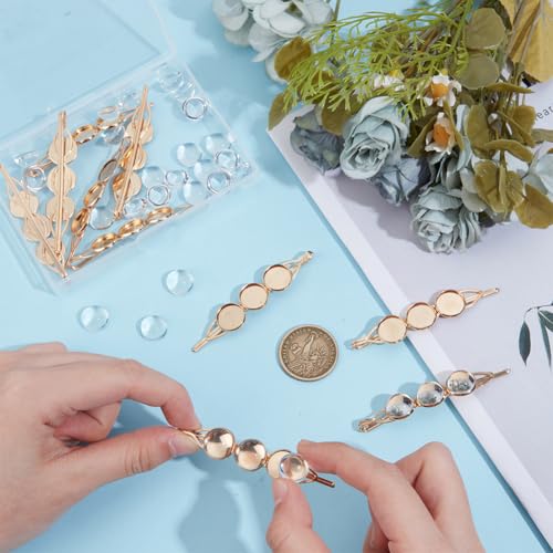 40 Pcs Hair Clips Making Kit, 10 Pcs Iron Hair Bobby Pin Findings 30 Pcs Transparent Half Round Glass Cabochons Blank Dome Hair Bobby Pin Making Kits for Jewelry Makings