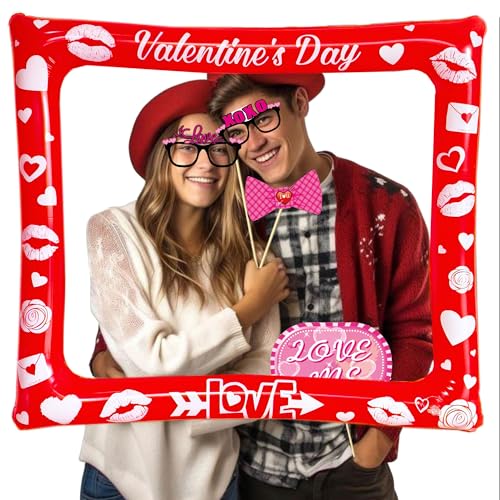 Double Sided Inflatable Valentines Day Photo Booth Frame, LMSHOWOWO Funny Valentines Photo Booth Props Selfie Props for Valentine's Day Celebrations Wedding Bridal Party Supplies (1 Pack) - color: Red White Valentines
