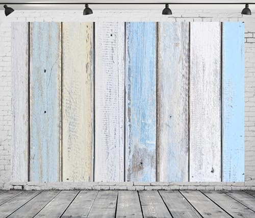 BELECO 10x8ft Fabric Rustic Wood Backdrop Vintage Colorful Wood Planks Pastel Blue Wooden Texture Wall Background Easter Baby Kids Birthday Baby Shower Party Decorations Portrait Photo Studio Props - size: 10x8FT