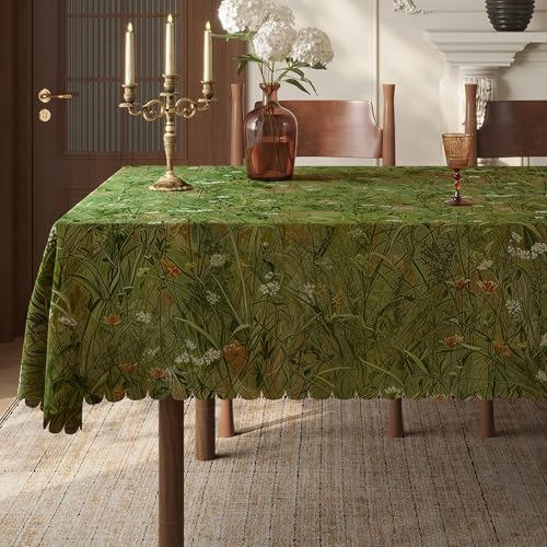 Rectangle Waterproof Tablecloth Linen Textured Table Cloth,Stain and Wrinkle Resistant Washable Fabric Table Cover for Dining, Party, Camping and Outdoor, 52 x 70 Inch, Green Grass - color: Green Grass, size: 52" x 70" (Rectangular)