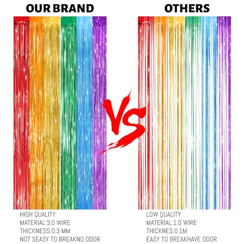 Valentines Day 2 Pack 3.3 * 8.3 ft Foil Curtain Metallic Tinsel Fringe Curtains Photo Booth Props Backdrop for Birthday Wedding Engagement Baby Shower Christmas Holiday Celebration Party，Rainbow - color: Rainbow, size: 2 Pack