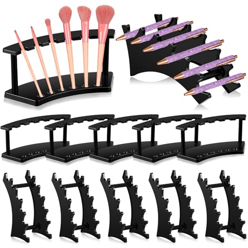Lincia 10 Pack Pen Display Stand, 6 Slots Plastic Pen Holder, Display Eyebrow Makeup Brush Rack Organizer for School Office Supplies, 2 Style(Black) - color: Black