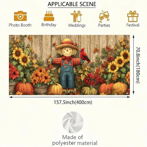 HOMETITUTE Thanksgiving Garage Door BannerScarecrow Cardinal Sunflowers Pumpkins Fall Leaves Rustic Farm Scene Outdoor Indoor Photo Background Decor Seasonal Party Decorations 13x6ft - color: Garage Banner#5