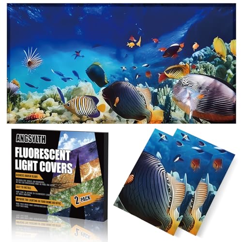 ANGSYLTH 2 Pcs Fluorescent Light Covers - 4 x 2 Feet Covers for Ceiling Lights, Magnetic Light Filters for Classroom, Office, Hospitals, Home (Underwater World) - color: Underwater World