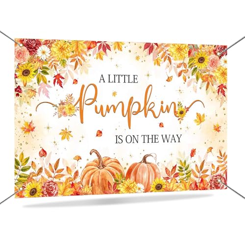 Mocsicka Pumpkin Baby Shower Backdrop A Little Pumpkin is On The Way Backdrop Banner Fall Pumpkin Autumn Maple Leaves Baby Shower Decorations Photo Booth Props 70.8x43.3(inch)