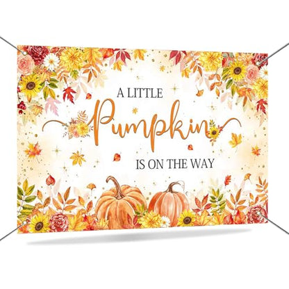 Mocsicka Pumpkin Baby Shower Backdrop A Little Pumpkin is On The Way Backdrop Banner Fall Pumpkin Autumn Maple Leaves Baby Shower Decorations Photo Booth Props 70.8x43.3(inch)