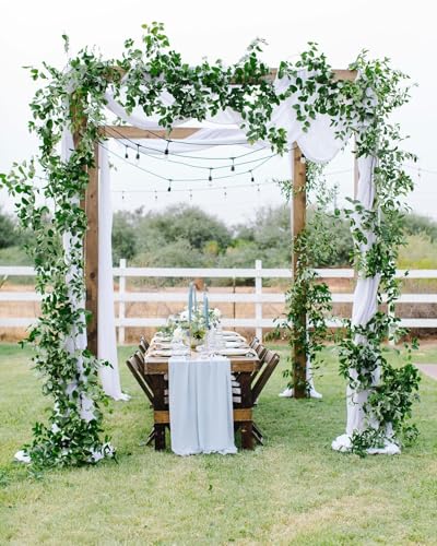 MoKoHouse Wedding Arch Draping Fabric: 8 Panel White Sheer Curtains Drapery 6 Yards Chiffon Backdrop Ceremony Party Ceiling Window Outdoor Decor - color: White, size: 6 Yards 8 Panels