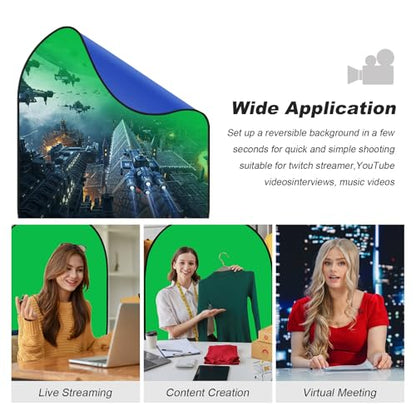 Soonpho 5x7ft/1.5x2m Collapsible Chromakey Backdrop, 2-in-1 Double-Sided Green and Blue Screen Panel Backdrop with 6.5ft/2m Light Stand, Reflector Clip and Clamps for Photo Studio Video Shooting