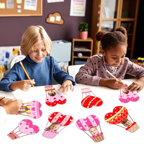 60pcs Valentine's Day Theme DIY Cutouts Hot Air Balloon Bulletin Board Decoration Set Heart Shape Balloon Paper Cut-Outs Decor for Valentines Classroom DIY Photo Craft Party School Wall Door Supplies - style: Valentine's Day Hot Air Balloon