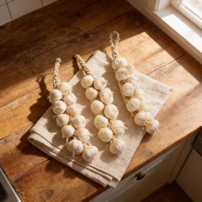 6Pcs Artificial Garlic String Decor Bulbs For Kitchen Wall Hanging, Rustic Dining Room Display And Culinary Photography Props