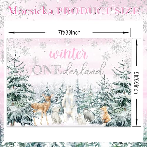Mocsicka Winter Onederland Backdrop Pink Winter Onederland 1st Birthday Girl Background Woodland Animals Girl 1st Birthday Party Decorations Photo Booth Props (7x5ft) - size: 7x5ft