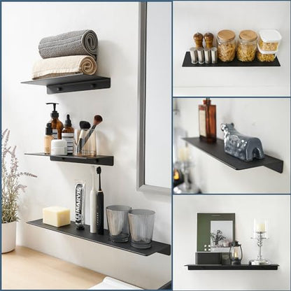 JOOM Small Metal wall Floating Shelf - Metal Wall Shelf, Black Floating Shelf, Small Bathroom Shelf, Display Shelves for Living Room/Kitchen/Bedroom (Black, 8Inch) - color: Black, size: 8 Inch