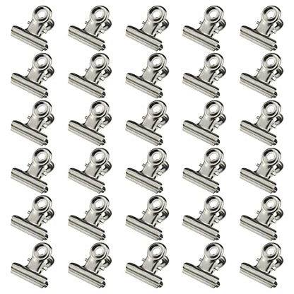 HAHIYO 0.87inch Silver Bulldog Clips Metal File Hinge Binder Clips Clamps Save Space Strong Spring Jaws Rock Solid Grip Book Lay Flat Deburred Edge for Hang Photos Wall Grid Dog Food 30PCS - size: Silver-0.87in-30p