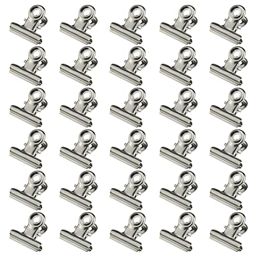 HAHIYO 0.87inch Silver Bulldog Clips Metal File Hinge Binder Clips Clamps Save Space Strong Spring Jaws Rock Solid Grip Book Lay Flat Deburred Edge for Hang Photos Wall Grid Dog Food 30PCS - size: Silver-0.87in-30p