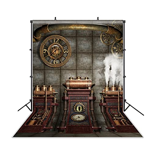 6.5x10ft Polyester Antique Vintage Steampunk Backdrop Industrial Gear Metal Clock Old Metal Gearwheel Photography Background Steam Machine Nostalgia Party Kids Adult Men Portrait Photo Props - color: Black 10451, size: 6.5x10ft-Polyester