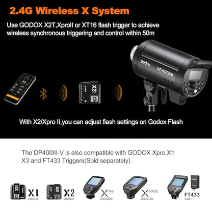 2pcs Godox DP400IIIV Studio Flash Kit for Photography,400Ws Strobe Professional Lighting with Tripod Stands,Bowens Mount Softbox,Umbrella Reflector,Carry Bag for Portrait Product Wedding Shooting