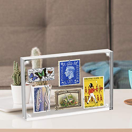 HELPLEX Acrylic Frame, 5 Pack 4x6 Acrylic Picture Frames, 20mm Thicker Frameless Clear Double Sided Magnetic Frame, Free Standing Desktop Display - size: 4x6(5 PACK)