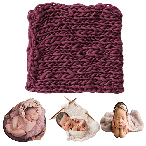 Baby Photography Props Basket Braid Wool Wrap Newborn Photo Shoot Baskets Filler Posing Stuffer Background Blanket - color: Wine-red