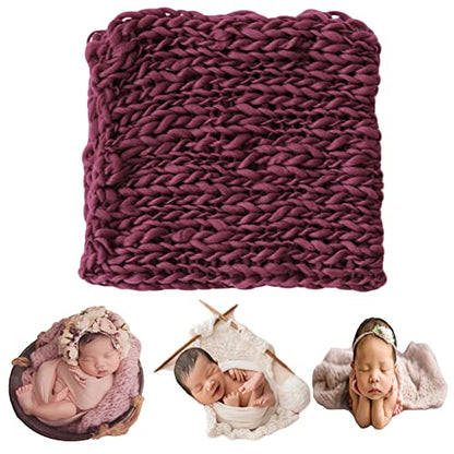 Baby Photography Props Basket Braid Wool Wrap Newborn Photo Shoot Baskets Filler Posing Stuffer Background Blanket - color: Wine-red