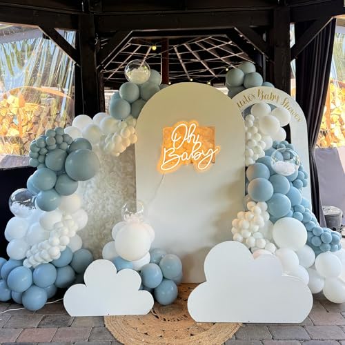 Dusty Blue Double Stuffed Balloons Different Size 115Pcs 5/10/12/18" Slate Dusty Blue Balloons Garland kit for Birthday Baby Shower Bridal Shower Gender Reveal Bear Neutral Theme Party - color: Dusty Blue