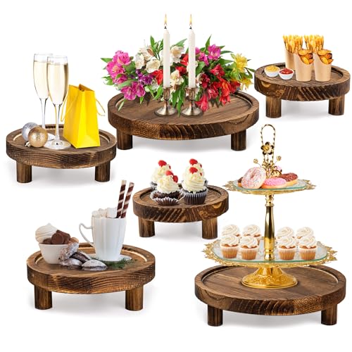 6PCS Wooden Risers for Display Wood Cake Stand for Party Round Food Risers for Buffet Wooden Holder Rustic Riser for Decor Tiered Tray Decor Home Kitchen (Rustic, 6 PCS (8”, 6”, 5”)) - color: Rustic, size: 6 PCS (8”, 6”, 5”)