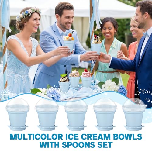 Honeydak 25 Pack Flowerpot Dessert Cup Plastic Cake Cups with Lid Shovel Spoon Mini Flower Pot Dessert Cups Ice Cream Yogurt Cupcake Holder Containers for Birthday Party Supplies DIY Baking(Blue) - color: Blue