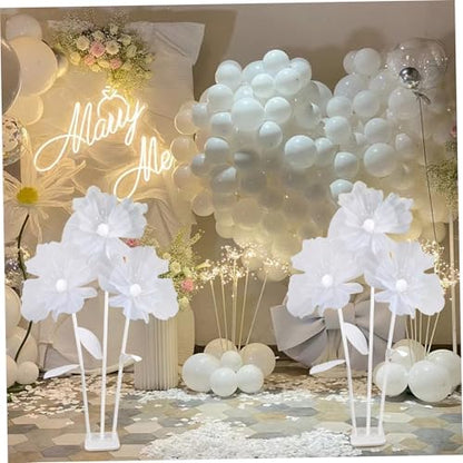 Giant Flower Decorations, 1 Set Large Gauze Flowers Wedding Decor with 3 Flower Heads & Stand, Wedding Party Banquet Background, Photographic Props, Shop Window Display (White), Standard