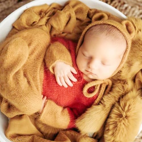 Newborn Photography Baby Photo Shoot Props Bear Boys Girls Cap hat and Footie Romper Suit Outfit Set - color: Color-2